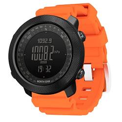 TPWEWRX Digitale Sportuhr für Herren 50M wasserdicht Taktische Uhr Militäruhren intelligente militärische elektronische Armbanduhr mit Höhenmesser Barometer Kompass für Herren (Orange) von TPWEWRX