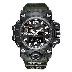 TPWEWRX Herren Militäruhr Uhren Outdoor 50M Wasserdicht Sport Digitale Armbanduhr Multifunktionale Bergsteigeruhr LED Alarm Kalender Analog Chronograph Schwimmuhr (Green) von TPWEWRX