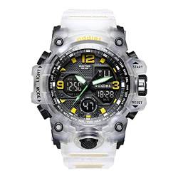 TPWEWRX Herren Sportuhr Outdoor Uhren Militäruhren 50M wasserdichte Dual Display Digitale Armbanduhr mit Stoppuhr Alarm LED Hintergrundbeleuchtung zum Laufen & Schwimmen (White 1) von TPWEWRX