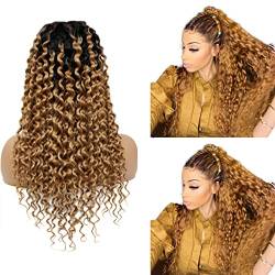 TQPQHQT Echthaar Perücke Blond Human Hair Wig Honey Blonde Wigs 1B/27 Transparent Lace Wig Jerry Curly 4X4 Lace Closure Wig With Baby Hair Ombre Wigs Brazilian Virgin Hair Wigs 22 Inch von TQPQHQT