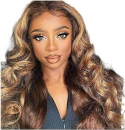 TQPQHQT Echthaar Perücke Blond Lace Front Wig P427 Highlight Wig With Baby Hair 4X4 Lace Closure Wig Ombre Body Wave Wig Grade 9A Brazilian Virgin Hair Wig For Women 12 Inch von TQPQHQT