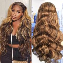 TQPQHQT Echthaar Perücke Blonde Perücke 4x4 Transparent Lace Closure Wig Human Hair Brazilian Virgin Hair Wig Perücke Blonde Ombre P427 Color Body Wave Wig For Black Women 14 Zoll von TQPQHQT