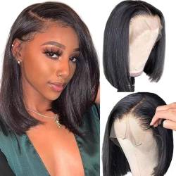 TQPQHQT Echthaar Perücke Bob Perücke 4x4 Transparent Lace Closure Wig Human Hair Brazilian Virgin Hair Wig For Black Women Natural Color Straight Lace Front Wig 10 Zoll von TQPQHQT