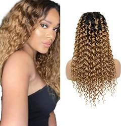 TQPQHQT Echthaar Perücke Glueless Wig Human Hair Blonde Lace Front Wig Jerry Curly Wig Human Hair 1B27 Ombre Wig 4X4 Lace Closure Wig Brazlian Virgin Hair Wig Hd Lace Wig 18 Zoll von TQPQHQT