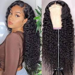 TQPQHQT Echthaar Perücke Glueless Wig Human Hair Wig Pre Plucked Bleached Knots Remy Brazilian Virgin Hair Wig 4X4 Free Part Lace Closure Wigs Natural Color Water Wave Wig 18 Inch von TQPQHQT