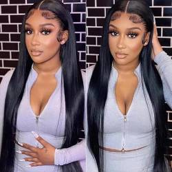 TQPQHQT Echthaar Perücke Lace Front Wig Human Hair Pre Plucked Glueless Wigs 13X4 Lace Frontal Wig Natural Straight Wig For Black Women 9A Brazilian Virgin Hair Wig 18 Zoll von TQPQHQT