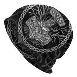 Männer Frauen Wikinger 3D Gedruckte Beanie Mütze - Nordische Mythologie Graffiti Kopfbedeckung Elastische Skullies Haubenkappe -Leichte Wandermütze Für Erwachsene Im Freien ( Color : Mjolnir 2 , Size von TQWSVUM