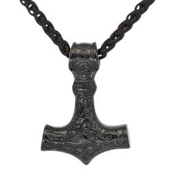 Nordischer Wikinger Odin Mjölnir Halskette Für Männer - Handgefertigter Keltischer Knoten Aus Edelstahl Thors Hammer Anhänger - Vintage Dreiecksknoten Amulett Biker Schmuck Als Geschenk ( Color : Blac von TQWSVUM