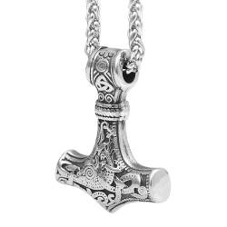 Nordischer Wikinger Odin Mjölnir Halskette Für Männer - Handgefertigter Keltischer Knoten Aus Edelstahl Thors Hammer Anhänger - Vintage Dreiecksknoten Amulett Biker Schmuck Als Geschenk ( Color : Silv von TQWSVUM