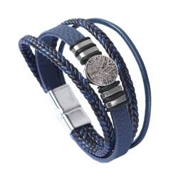 Nordischer Wikinger Yggdrasil Lederarmband - Frauen Männer Mehrlagige Lederkordeln Geflochtener Baum Des Lebens Perlenarmband - Vintage Amulett Manschette Armreif Schmuck ( Color : Blue_21.5CM ) von TQWSVUM