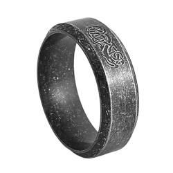 TQWSVUM Männer Frauen Wikinger Drachen Ring - Nordic Vintage 8MM Edelstahl Keltischer Drachen Ehering Ring - Paar Mittelalter Hip Hop Gothic Tier Amulett Schmuck (Color : Black, Size : 13) von TQWSVUM