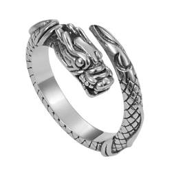 TQWSVUM Männer Frauen Wikinger Ouroboros Ring - Nordische Mythologie Edelstahl Drachenschuppen Ring - Handgemachtes Tier Amulett Ehering Ring Persönlichkeit Schmuck Größe 8-13 (Color : Silver_12) von TQWSVUM