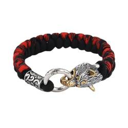 TQWSVUM Nordic Viking Thor's Hammer Wolf Paracord Armband - Männer Frauen Edelstahl Geflochtenes Seil Manschette Armband - Mode Vintage Perle Talisman Armreif Schmuck (Color : Wolf B_21CM) von TQWSVUM