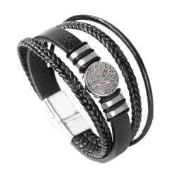 TQWSVUM Nordischer Wikinger Yggdrasil Lederarmband - Frauen Männer Mehrlagige Lederkordeln Geflochtener Baum Des Lebens Perlenarmband - Vintage Amulett Manschette Armreif Schmuck (Color : Black_23CM) von TQWSVUM