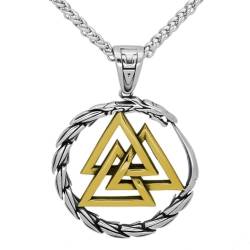 TQWSVUM Ouroboros Halskette Für Männer - Wikinger Edelstahl Valknut Odin Dreieck Symbol Anhänger Halskette - Handgemachte Heavy Duty Chunky Vintage Dragon Animal Amulett Schmuck (Color : Gold_60CM) von TQWSVUM