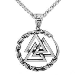 TQWSVUM Ouroboros Halskette Für Männer - Wikinger Edelstahl Valknut Odin Dreieck Symbol Anhänger Halskette - Handgemachte Heavy Duty Chunky Vintage Dragon Animal Amulett Schmuck (Color : Silver_60CM) von TQWSVUM