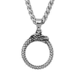 TQWSVUM Ouroboros Schlange Halskette - Männer Wikinger Edelstahl Drachen Anhänger Halskette - Nordic Vintage Gothic Hip Hop Mode Halskette Punk Tier Amulett Schmuck von TQWSVUM