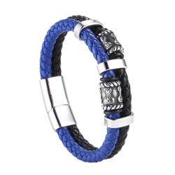 TQWSVUM Thor's Hammer Lederarmband Für Herren - Wikinger Mjolnir Perlen Perlen Weben Seil Armreifen - Doppellagige Geflochtene Ledermanschette Armband Paar Schmuck (Color : Blue_185MM) von TQWSVUM