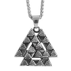 TQWSVUM Valknut Halskette Für Männer - Nordischer Wikinger Edelstahl Odin Dreieck Symbol Ausgehöhlter Anhänger Amulett - Handgefertigter Polierter Vintage Hip Hop Pagan Streetwear Schmuck von TQWSVUM