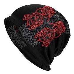 Unisex Wikinger Bedruckte Beanie Mütze - Nordic Vintage Dragon Doppellagige Verstellbare Piratenkappe -Männer Frauen Lockere Mode Kopftücher Dünne Haubenkappen (Color : Dragon, Size : Get One) von TQWSVUM