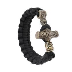 Viking Mjolnir Bead Paracord Armband Für Männer - Nordic Edelstahl Odin Thor's Hammer Geflochtenes Seilarmband - Handgefertigter Keltischer Knoten Pagan Amulett Schutzschmuck ( Color : Wolf Paw_23CM ) von TQWSVUM