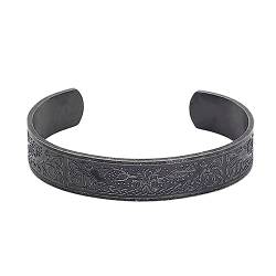 Vintage Wikinger Armbänder Für Herren - Nordische Mythologie Keltischer Lebensbaum Armreif Mit Offener Manschette - Handgefertigtes Verstellbares Armband Aus Edelstahl Fenrir Tierschmuck ( Style : Ygg von TQWSVUM