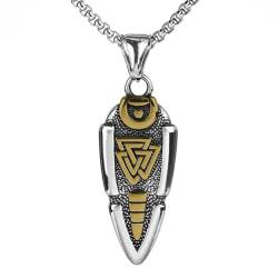 Wikinger Odins Speerkopf Halskette Für Männer - Nordische Mythologie Valknut Gungnir Pfeilspitze Edelstahl Anhänger - Punk Mode Vintage Klassischer Heidnischer Amulett Schmuck ( Color : Gold_60CM ) von TQWSVUM