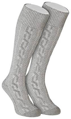 TR Martha Lange Herren Trachtensocken, Kniebund Socken, Strümpfe für Ihre Lederhose, 1 Paar, Zopf Socken meliert (41, Grau) von TR Martha