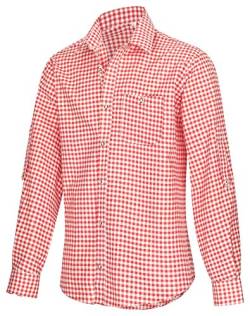 Trachtenhemd Langarm für Trachten Lederhosen Freizeit Hemd rot,balu,Grun-kariert Gr. S-XXXL (XL, ROT) von TR Martha