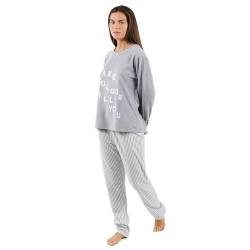 TRAMAS+ Fleece-Pyjama für Damen Winter Set Lang Zweiteiliger Nachtwäsche Weich Warm Flanell für Zuhause für Mädchen | Emiro Mittelgrau, L von TRAMAS+