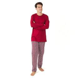 TRAMAS+ Herren Flanell-Pyjama-Set mit Langarm-T-Shirt und Langer Hose, 100% Baumwolle und Flanell Winter Schlafanzug für Herren | Jaume Bordeaux, L von TRAMAS+