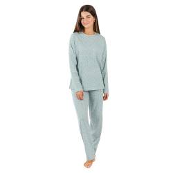 TRAMAS+ Schlafanzug Damen Lang 100% Baumwolle Pyjama Set Zweiteiliger Nachtwäsche Winter Langarm - Anita Verblasstes Grün, M von TRAMAS+