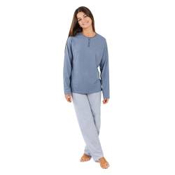 TRAMAS+ Schlafanzug Damen Lang 100% Baumwolle Pyjama Set Zweiteiliger Nachtwäsche Winter Langarm - Liste Indigo Blau, M von TRAMAS+