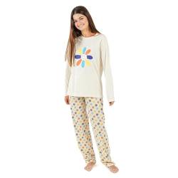 TRAMAS+ Schlafanzug Damen Lang 100% Baumwolle Pyjama Set Zweiteiliger Nachtwäsche Winter Langarm - Susan, S von TRAMAS+