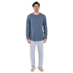 TRAMAS+ Schlafanzug Herren Lang Baumwolle Pyjama Set - Liste Indigo Blau, L von TRAMAS+