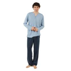 TRAMAS+ Schlafanzug Herren Lang Baumwolle Pyjama Set mit Knöpfen - Indigo Marine, XXL von TRAMAS+