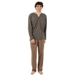 TRAMAS+ Schlafanzug Herren Lang Baumwolle Pyjama Set mit Knöpfen - Petrol Braun, L von TRAMAS+