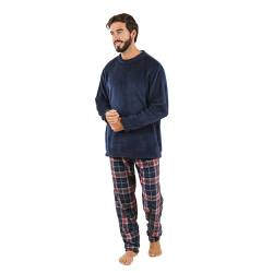 TRAMAS+ Schlafanzug für Herren | Weich, bequem und perfekt für zu Hause | Warmer Fleece Korallen-Pyjama für den Winter | Pyjama Set Bild Curtis Marineblau, M von TRAMAS+