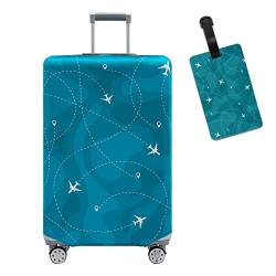 Travelkin Gepäckabdeckung, waschbar, Kofferschutz, kratzfest, passend für 45,7 - 81,3 cm Gepäck, 3-Air-Linie, blau mit Etikett, L(26-28inch suitcase) von TRAVELKIN More Than Travel