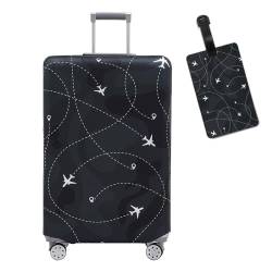 Travelkin Gepäckabdeckung, waschbar, Kofferschutz, kratzfest, passend für 45,7 - 81,3 cm Gepäck, 3-Air-Linie, schwarz mit Etikett, L(26-28inch suitcase) von TRAVELKIN More Than Travel