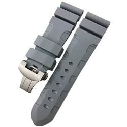 TRDYBSK Gummi-Uhrenarmband 22 mm, 24 mm, 26 mm, Silikon-Uhrenarmband für Panerai, tauchfähig, Luminor PAM wasserdichtes Armband (Farbe: grau faltbar, Größe: 24 mm silberne Schnalle) von TRDYBSK