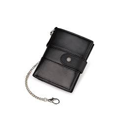 TREGOO Portemonnaie Herren Echtes Leder Männer Brieftasche Münzbeutel Kleine Mini Kartenhalter Doppel Reißverschluss Männliche Slim Walet Tasche (Color : Black) von TREGOO