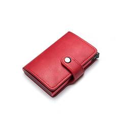 TREGOO Portemonnaie Herren HASP. PU. Leder Brieftasche Casual Card Halter Protector Smart Brieftasche Aluminium Karten Fall Slim Männer Frauen Geldbörse (Color : Red) von TREGOO