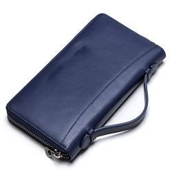 TREGOO Portemonnaie Herren Kuhleder Männer Casual Clutch Brieftasche Kartenhalter Reißverschluss Geldbörse mit Passhalter Telefon Fall for männliche Lange Brieftasche (Color : Blue) von TREGOO