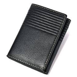 TREGOO Portemonnaie Herren Wallet männer Kurze echte echtes Leder tri-fold Tasche erster Schicht rindsleidasche (Color : Black) von TREGOO