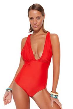 TRENDYOL Damen Badeanzug, Einfarbig Bademode, Rot, 36 von TRENDYOL