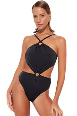 TRENDYOL Damen Badeanzug, Einfarbig Bademode, Schwarz, 40 von TRENDYOL