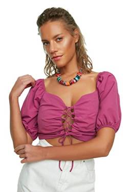 TRENDYOL Damen Bindung Detaillierter Ballonhülsenbluse Blouse Westlich, Fuchsia, 38 von TRENDYOL