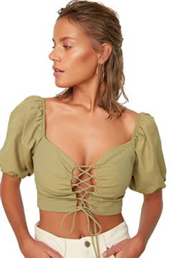 TRENDYOL Damen Bindung Detaillierter Ballonhülsenbluse Blouse Westlich, Grün, 42 von TRENDYOL