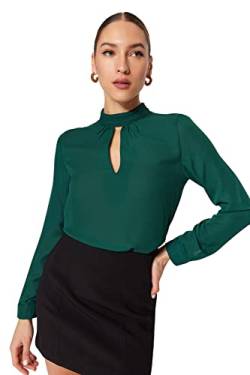 TRENDYOL Damen Blauem Kragen Regular Fit Basic Choker High Neck Woven Bluse, Smaragdgrün, 38 von TRENDYOL